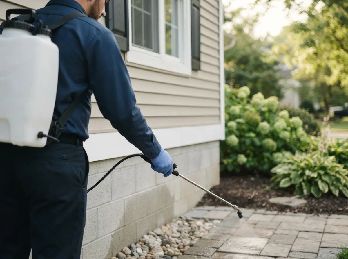 Pest control technician inspecting a home in Patch Grove, WI